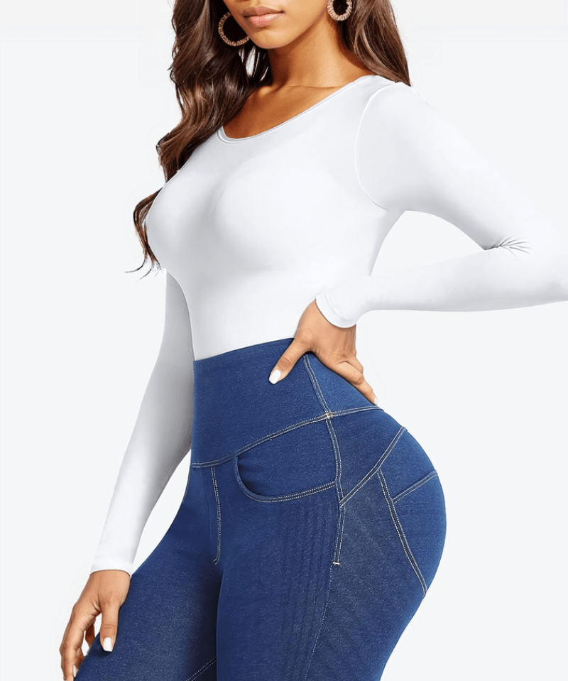 Body Femme Blanc Manches Longues Porté