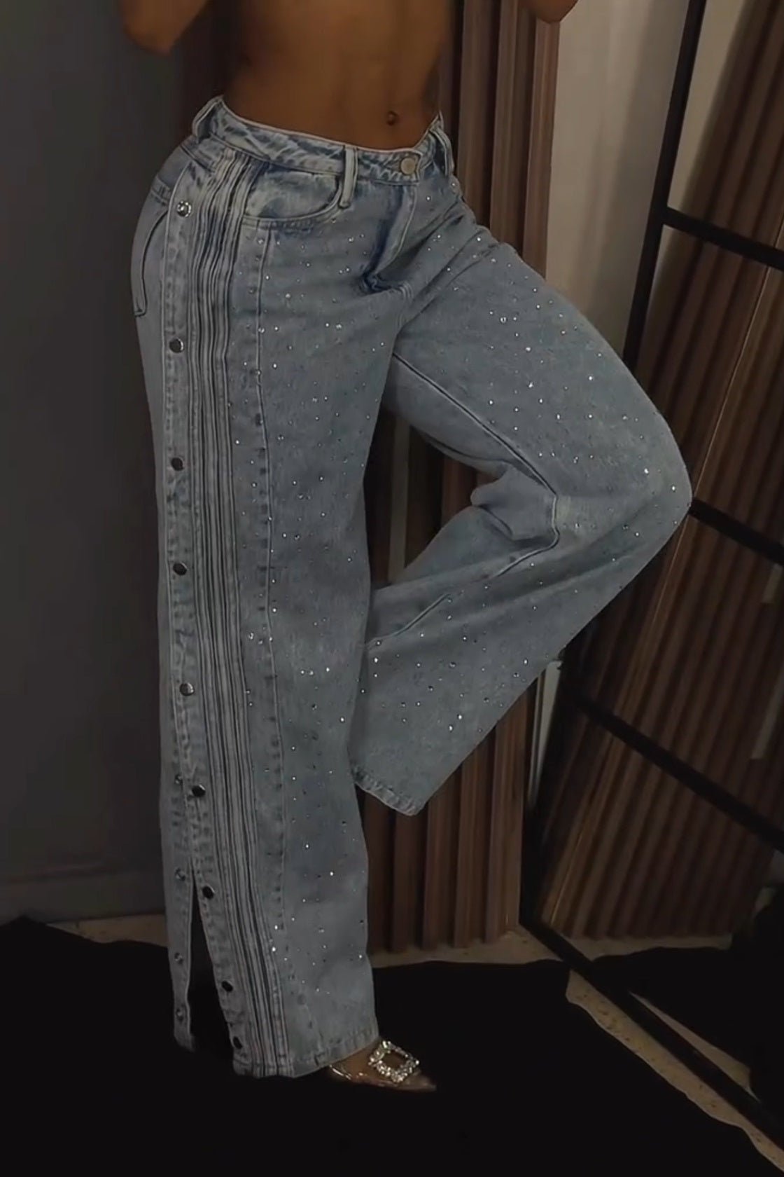 Jean Femme Scintillant Fendu Clouté | SPARKLYSLIT™