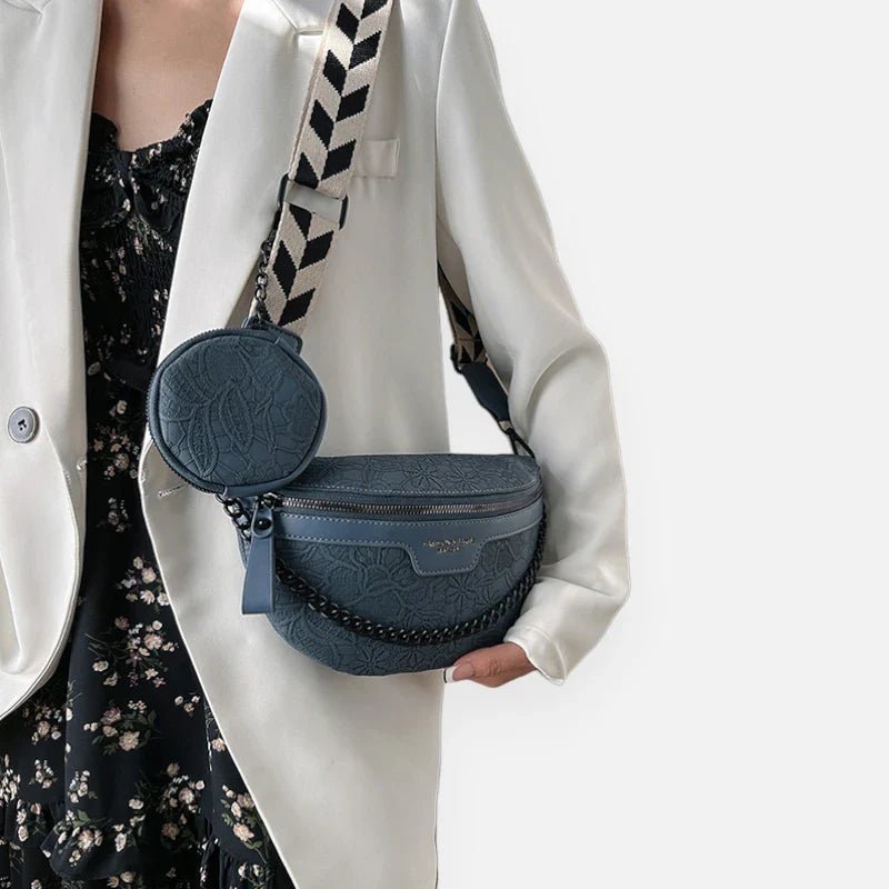 Sac Banane en Cuir Motif Floral avec Bandoulière et Porte-Monnaie | LUCY