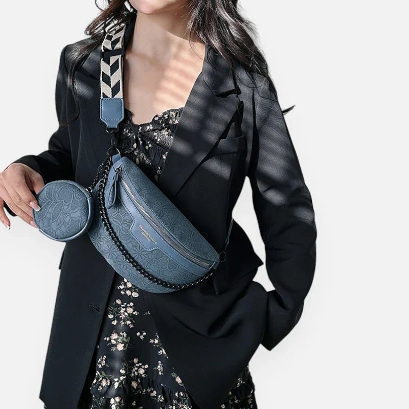 Sac Banane en Cuir Motif Floral avec Bandoulière et Porte-Monnaie | LUCY
