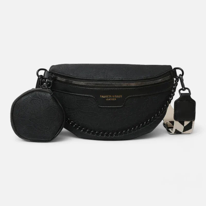 Sac Banane en Cuir Motif Floral avec Bandoulière et Porte-Monnaie | LUCY
