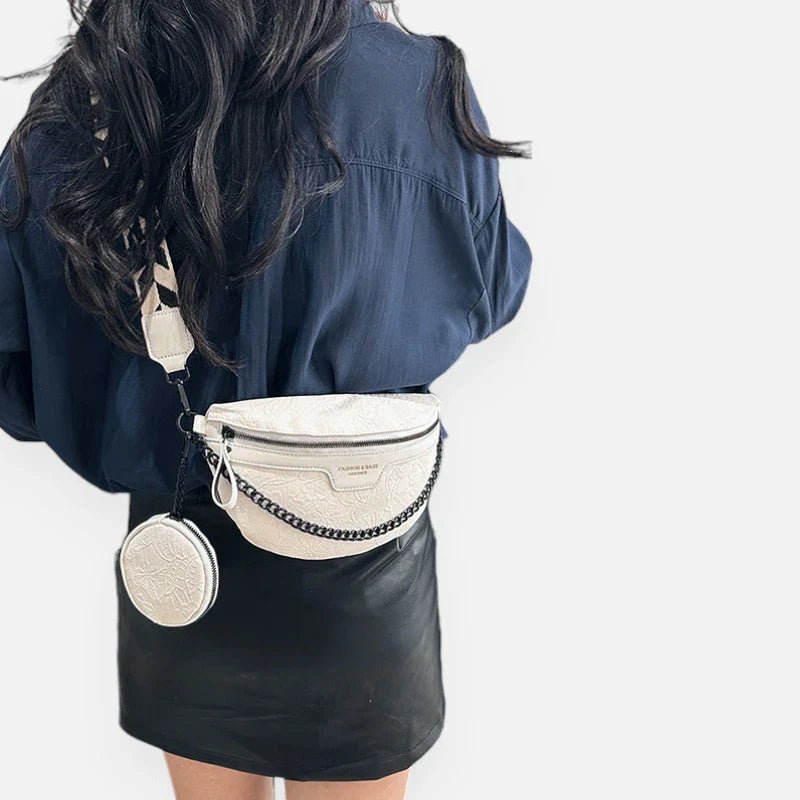 Sac Banane en Cuir Motif Floral avec Bandoulière et Porte-Monnaie | LUCY