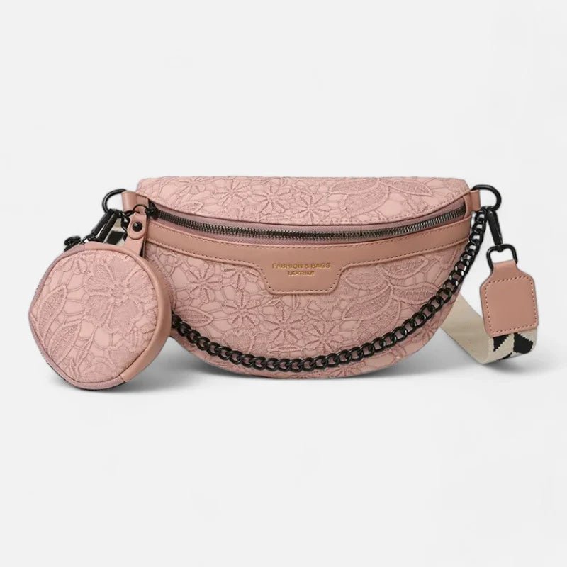 Sac Banane en Cuir Motif Floral avec Bandoulière et Porte-Monnaie | LUCY