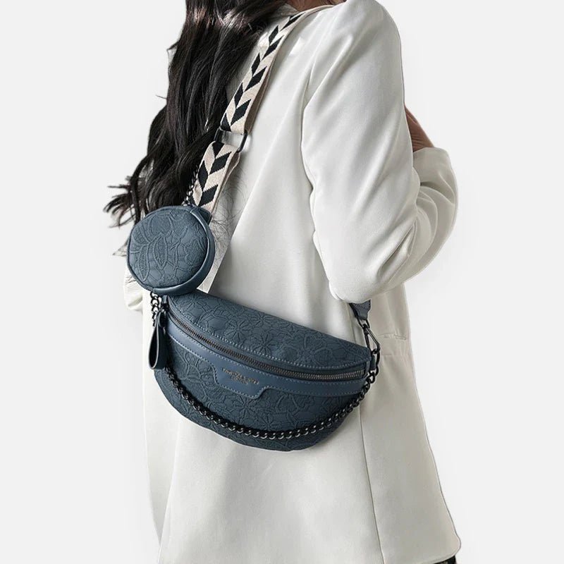 Sac Banane en Cuir Motif Floral avec Bandoulière et Porte-Monnaie | LUCY