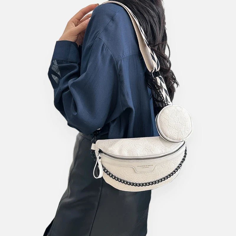 Sac Banane en Cuir Motif Floral avec Bandoulière et Porte-Monnaie | LUCY