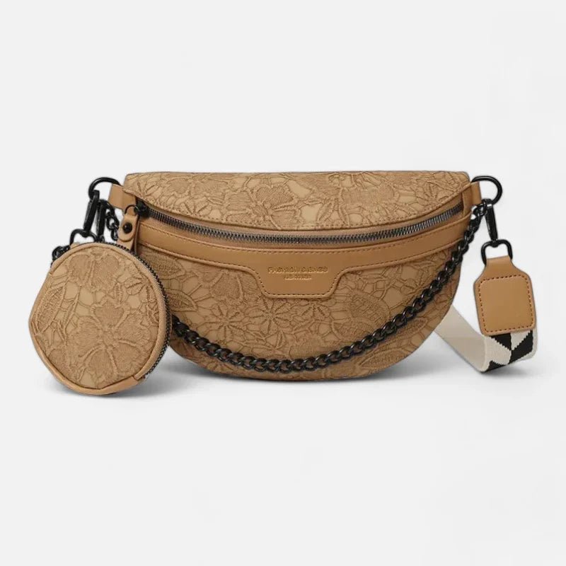 Sac Banane en Cuir Motif Floral avec Bandoulière et Porte-Monnaie | LUCY