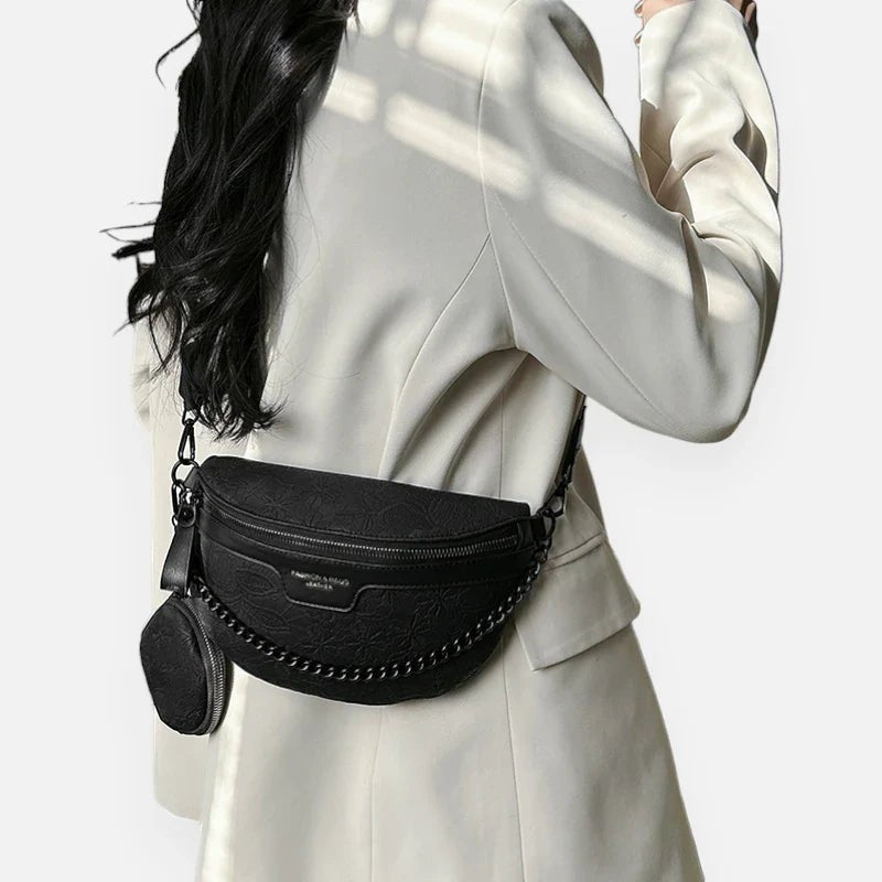 Sac Banane en Cuir Motif Floral avec Bandoulière et Porte-Monnaie | LUCY