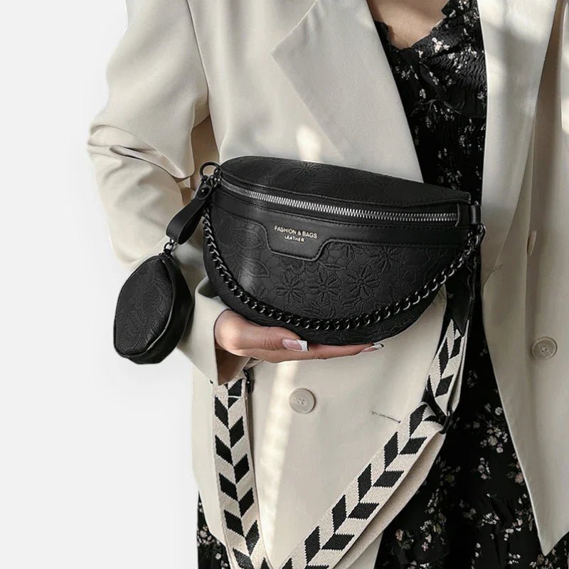 Sac Banane en Cuir Motif Floral avec Bandoulière et Porte-Monnaie | LUCY
