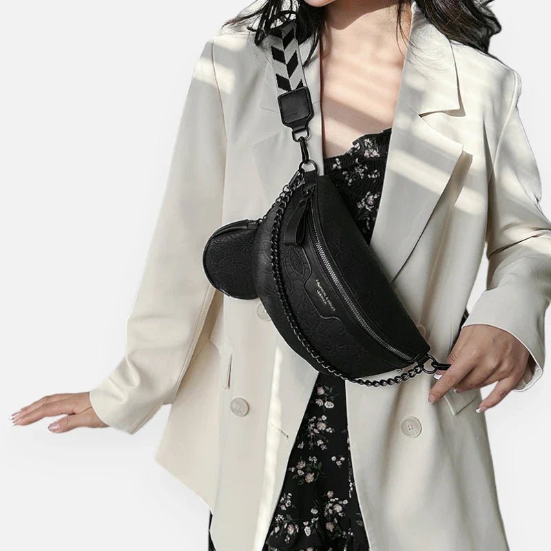 Sac Banane en Cuir Motif Floral avec Bandoulière et Porte-Monnaie | LUCY