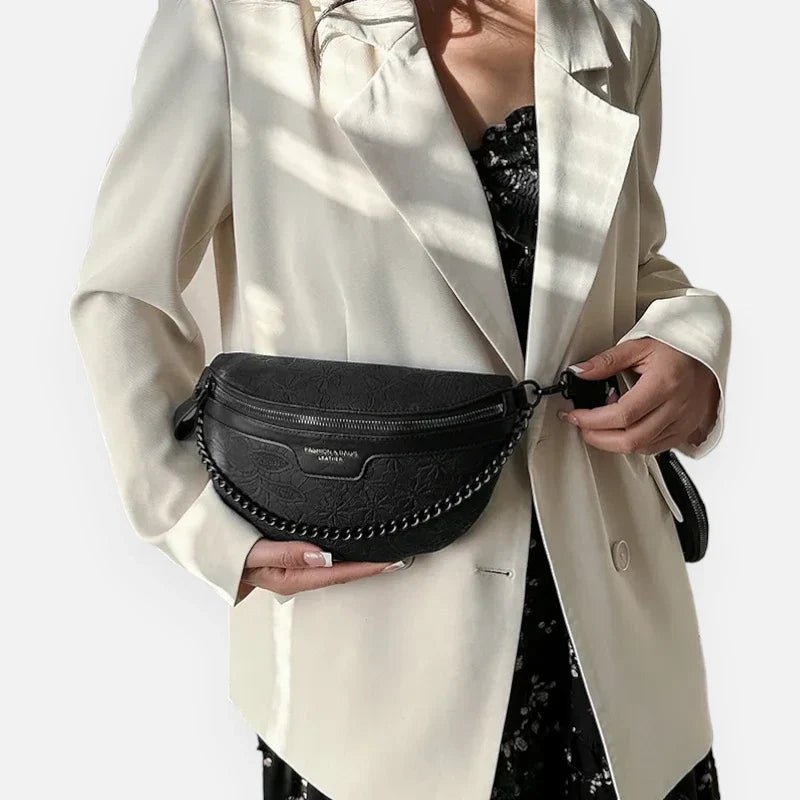 Sac Banane en Cuir Motif Floral avec Bandoulière et Porte-Monnaie | LUCY