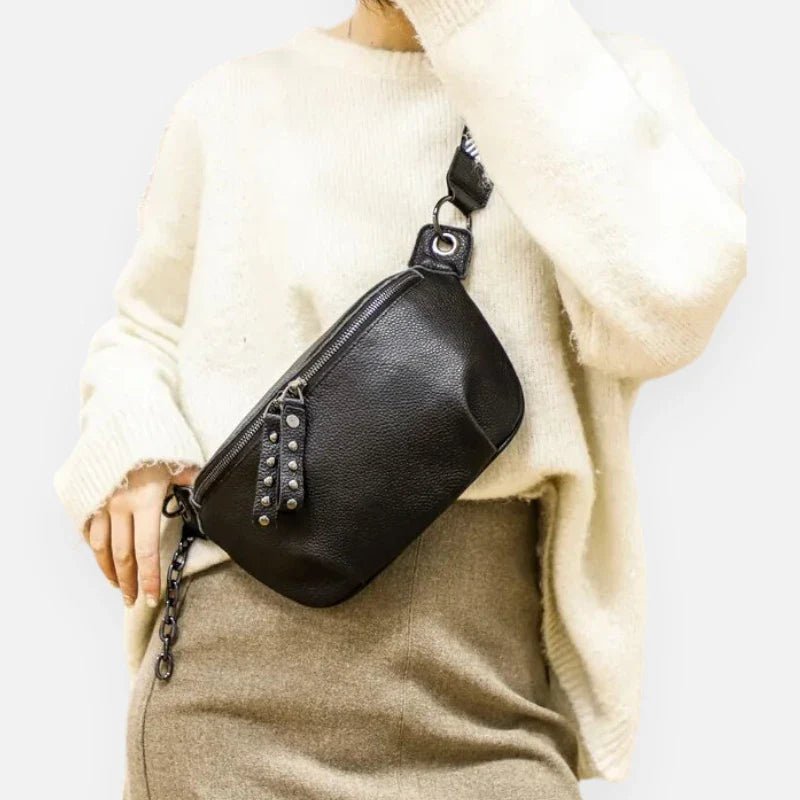 Sac Banane Femme en Cuir Noir à Bandoulière Élégante | ADENIA