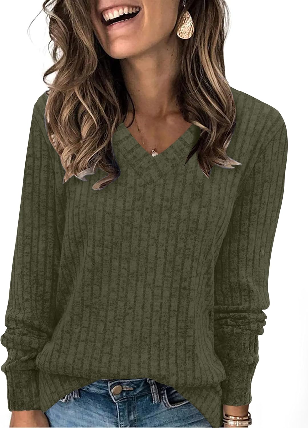 Pull Col V Côtelé Femme | COSYKNIT™