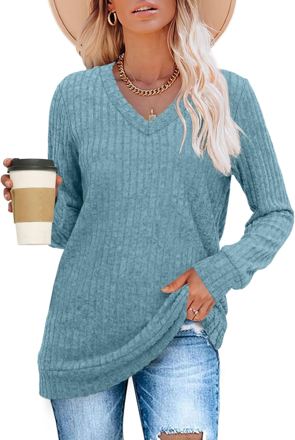 Pull Col V Côtelé Femme | COSYKNIT™