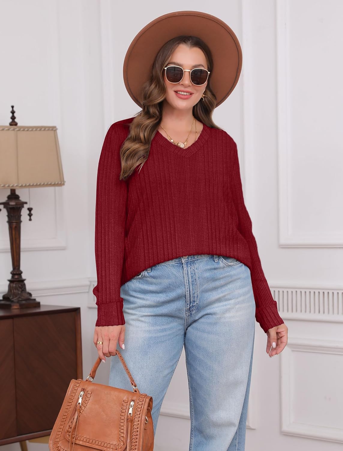 Pull Col V Côtelé Femme | COSYKNIT™