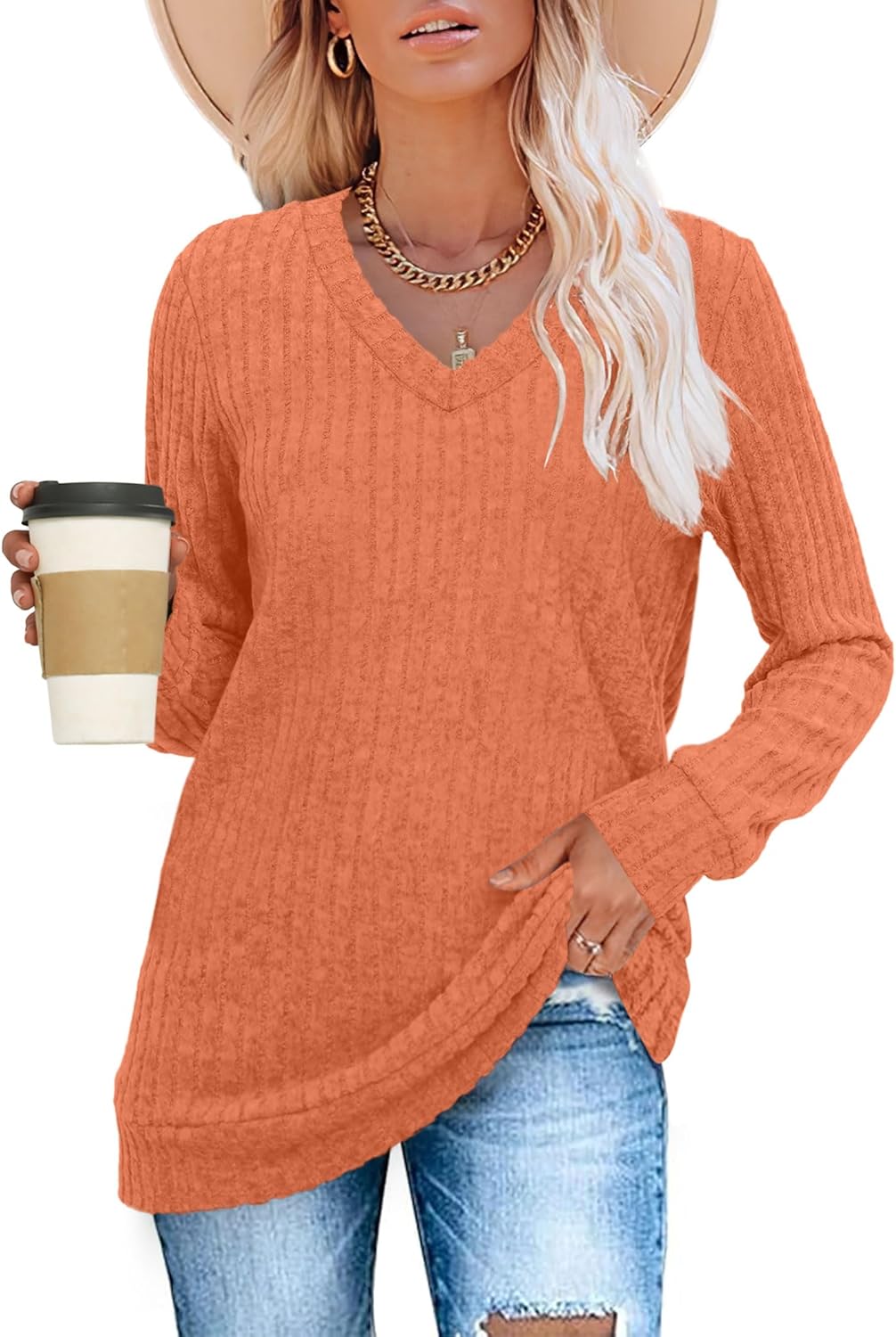 Pull Col V Côtelé Femme | COSYKNIT™