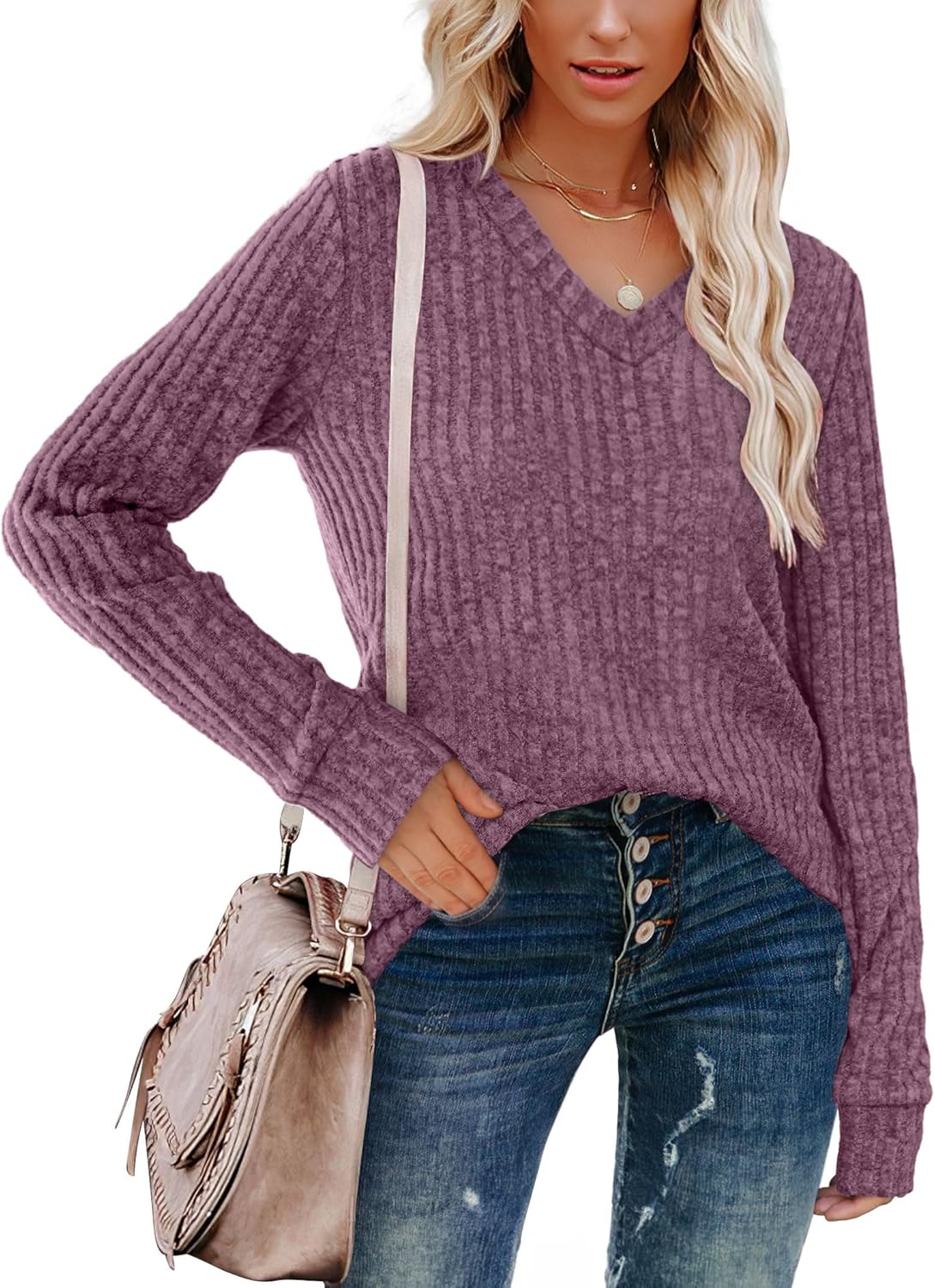 Pull Col V Côtelé Femme | COSYKNIT™