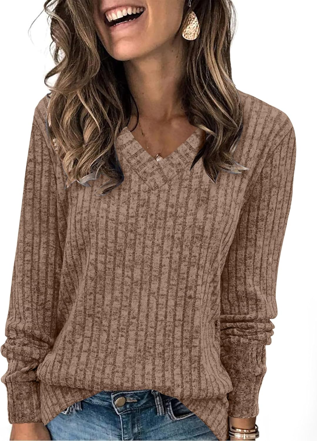 Pull Col V Côtelé Femme | COSYKNIT™