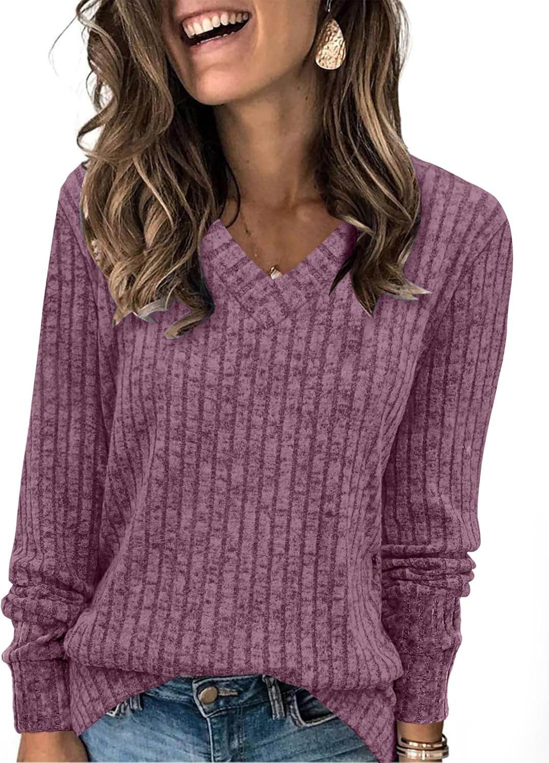 Pull Col V Côtelé Femme | COSYKNIT™