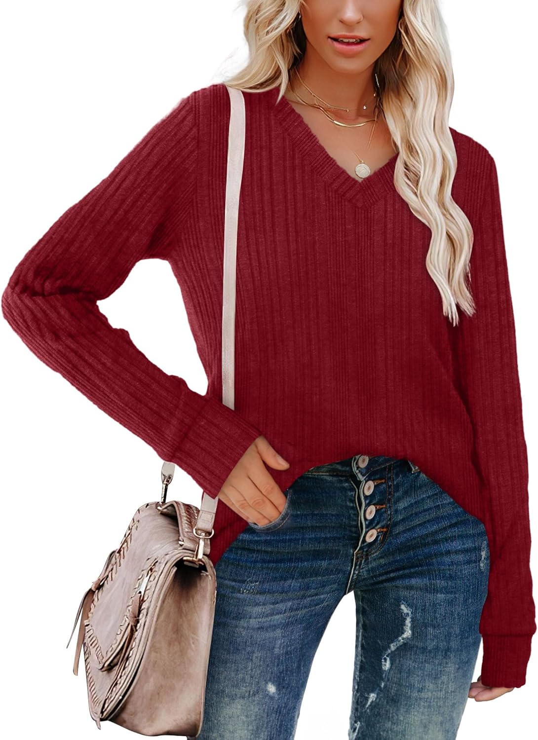 Pull Col V Côtelé Femme | COSYKNIT™