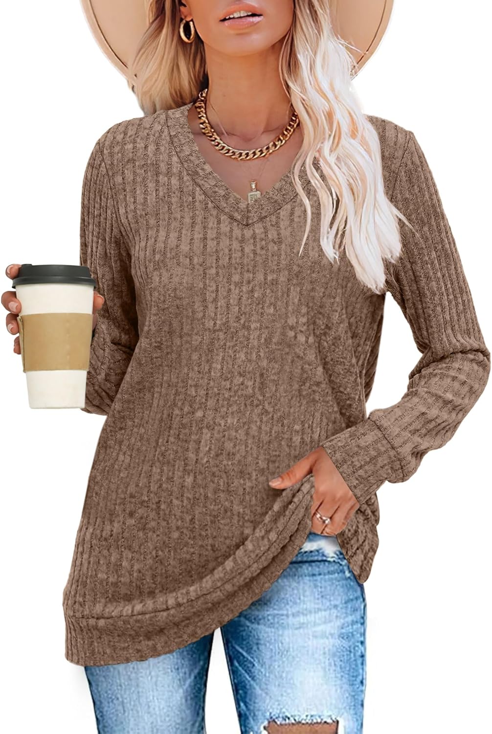 Pull Col V Côtelé Femme | COSYKNIT™