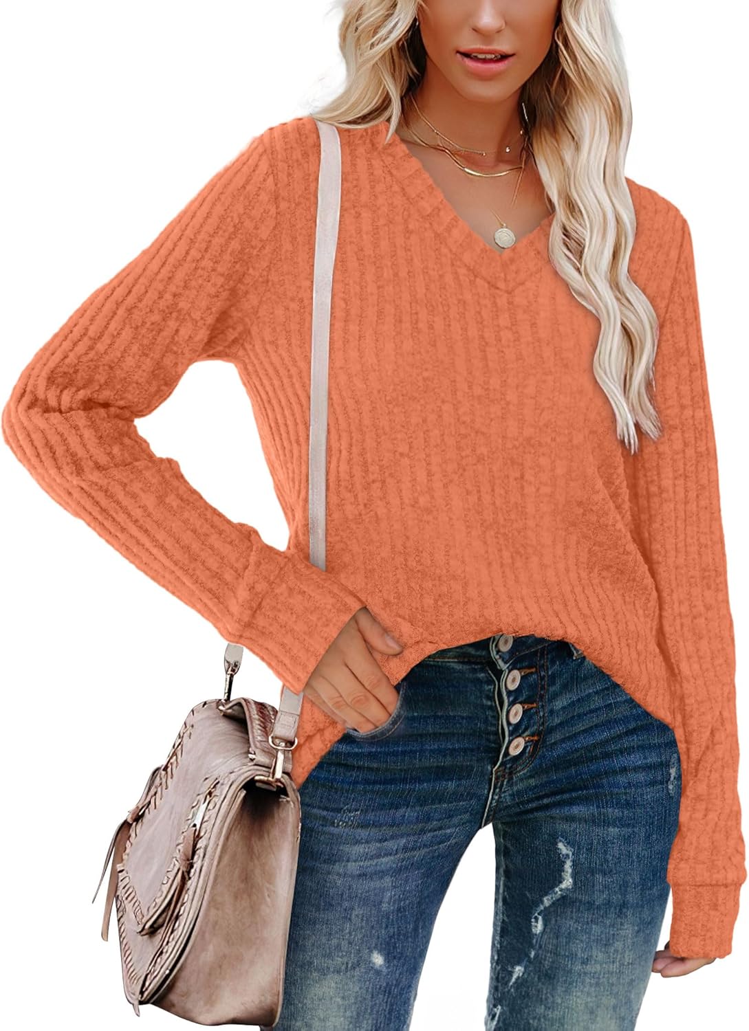 Pull Col V Côtelé Femme | COSYKNIT™