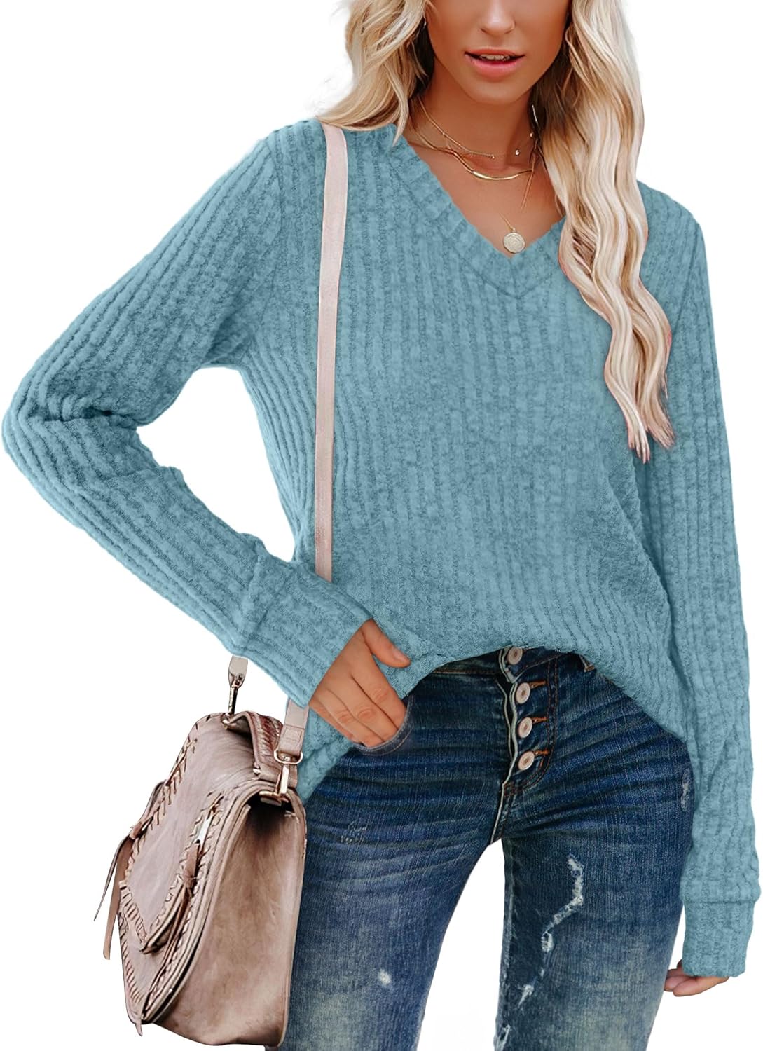 Pull Col V Côtelé Femme | COSYKNIT™