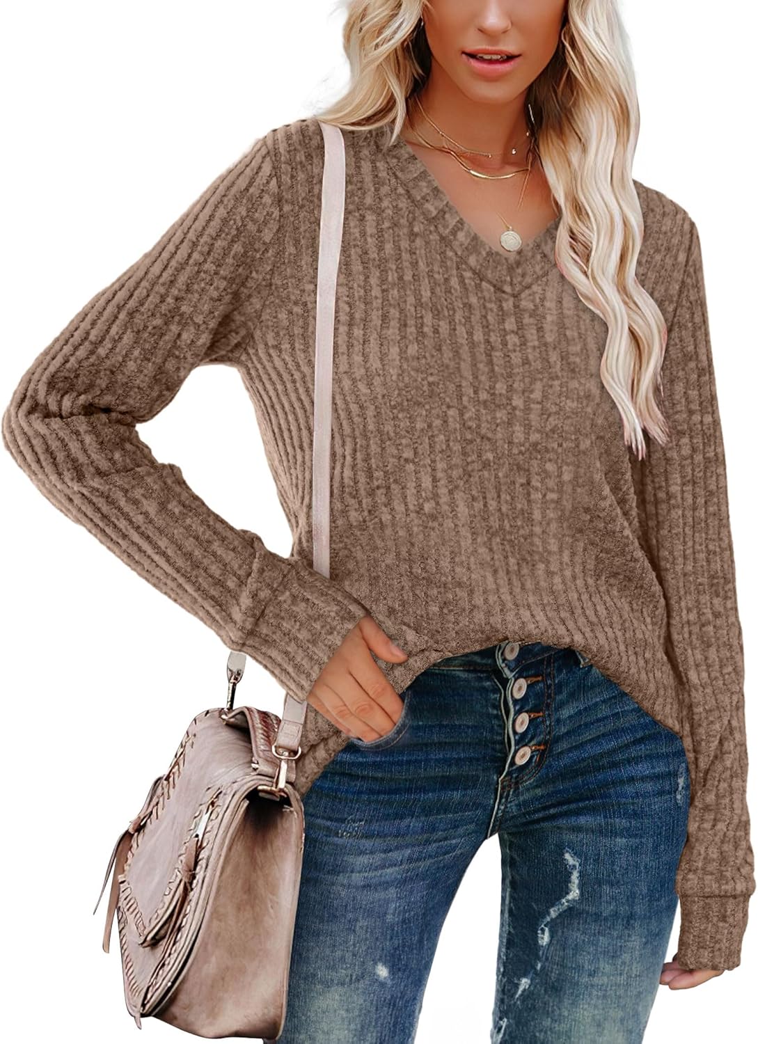 Pull Col V Côtelé Femme | COSYKNIT™