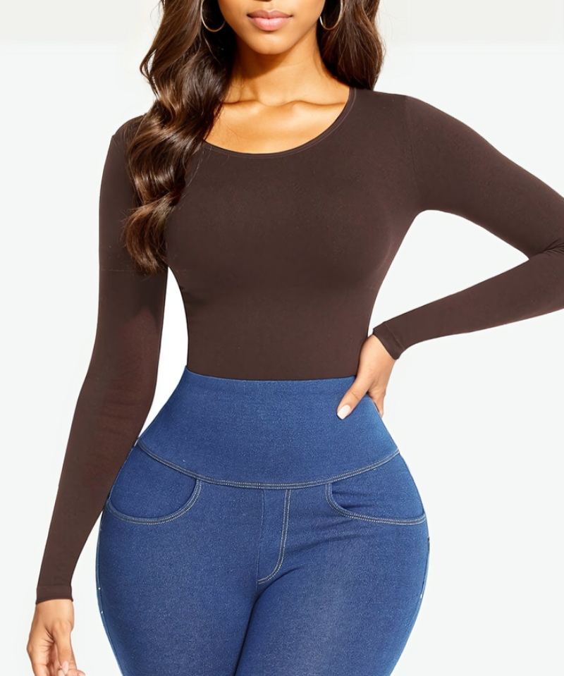 Body Femme Marron Manches Longues Porté