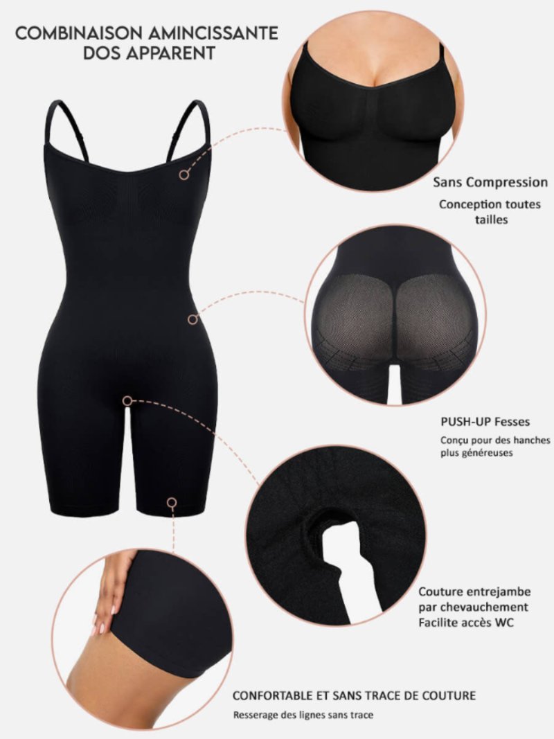 Combinaison gainante moulante Noir Femme Details